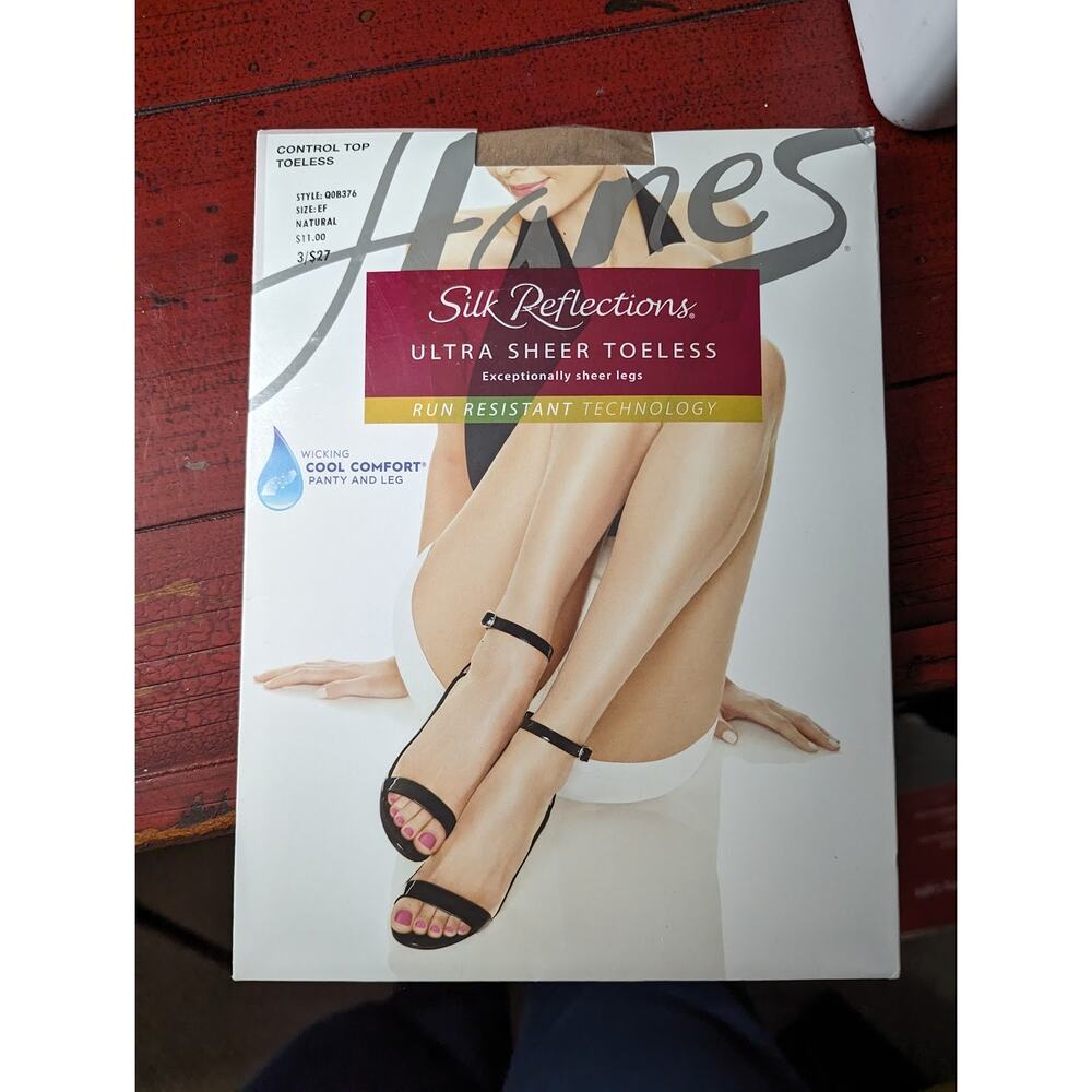Hanes Silk Reflections Contol Top Toeless Style Q0B376 Natural‎ Size EF